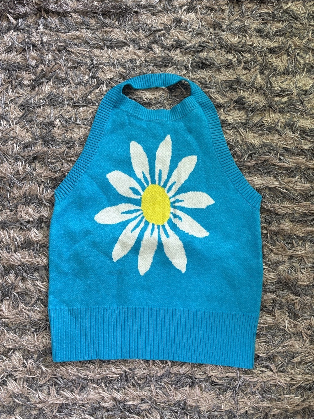 New! Women’s Teal Daisy Knit Halter Tank Top S